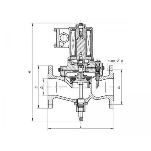 Бронзовый запорный проходной фланцевый клапан с электромагнитным и ручным приводом 587-35.8721-08 (ИПЛТ.49211513-08) 