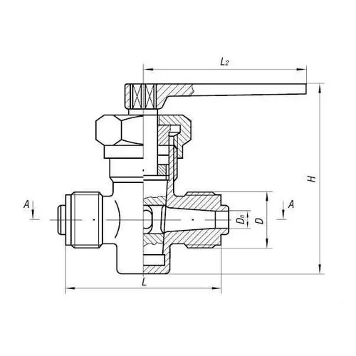 Бронзовый кран 3-ходовой штуцерный сальниковый с Г-образной пробкой 20x16 мм 536-3М.253 (ИТШЛ.491741.012)